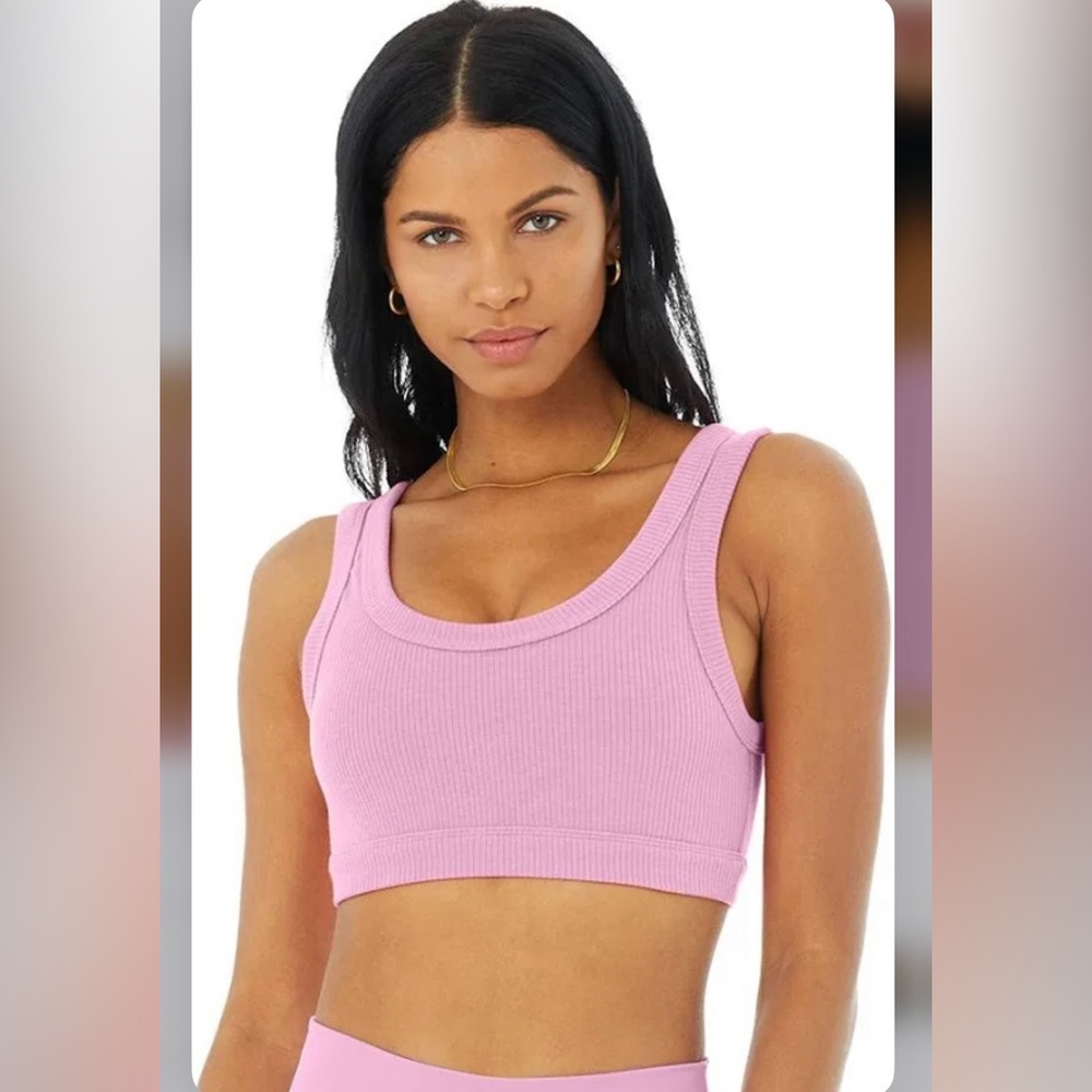 ALO Yoga Pink Ribbed Wellness Sports Bra Lavender NWT